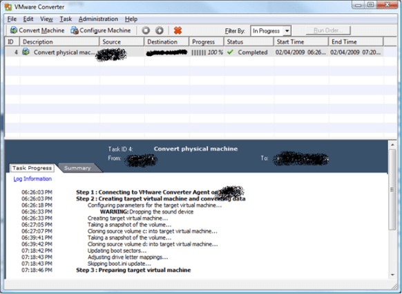 VMware Converter - Completed Status VMware Converter - Completed Status
