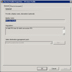 Run As Profile Properties - TFS User Profile