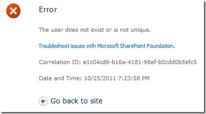 The user does not exist or is not unique