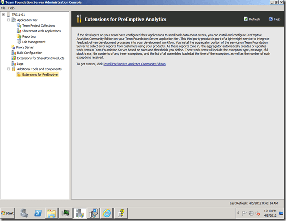 Visual Studio 11 Team Foundation Server Beta | Extensions for PreEmptive Analytics