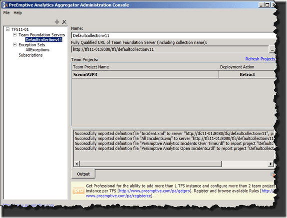 PA for TFS 11 Deployed to Team Project