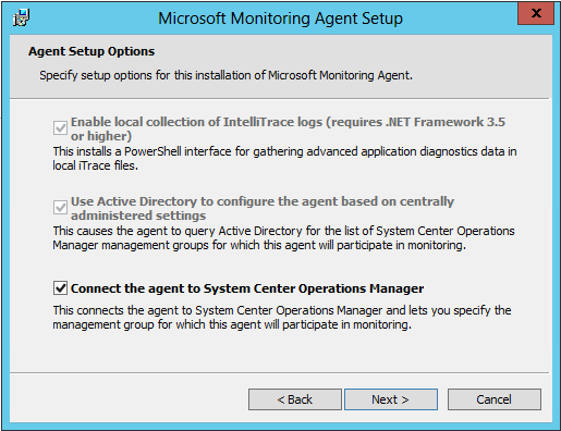 Agent Setup Options - Connect the agent to System Center Operations Manager