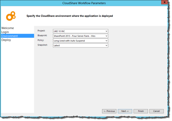 Choose your project, BluePrint, Policy and Snapshot settings