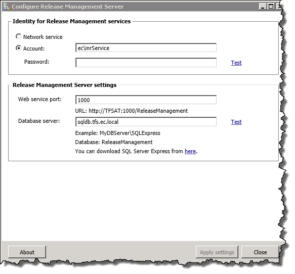 Configure Release Management Server