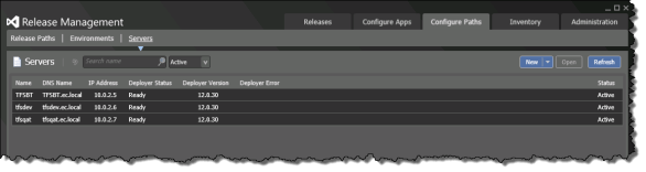 Release Management | Configure Paths | Servers | Deployer Version