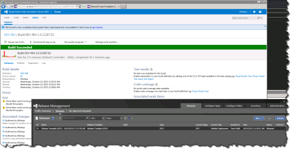 2015 XAML Build publishing release to Release Management Pipeline