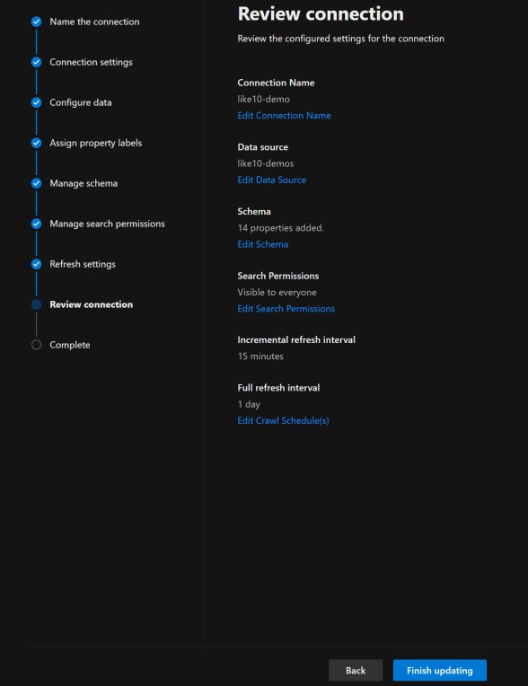 Review connection details